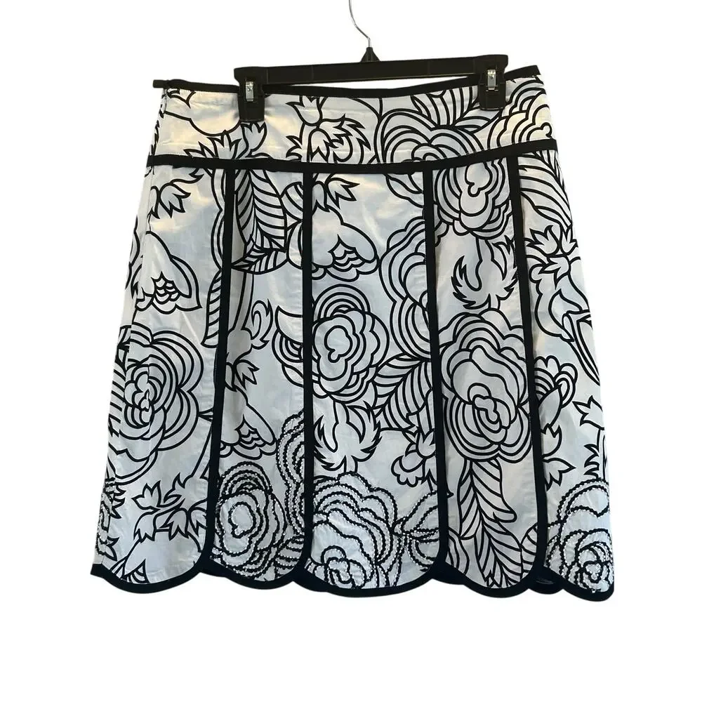 Haven bleu black & white floral beaded sequin skirt Large artsy unique bold